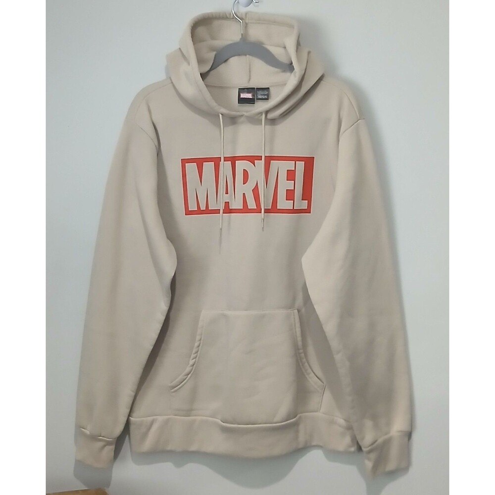 Marvel Pullover Hoodie. Beige/Red. Men Size Large